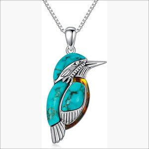 Sterling Silver Pendant Necklace with Turquoise and Amber Stone